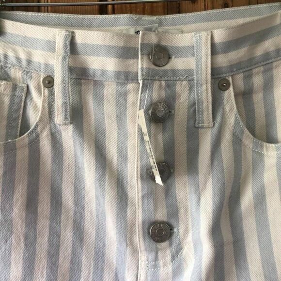 Madewell Size 26 Blue White Striped Denim Skirt Button Fly NWT Coastal New - Picture 2 of 9